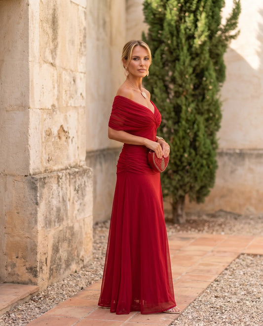 Bianca - Vestido elegante para fiesta con escote en corazón rojo plus