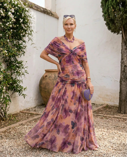 Bianca - Vestido elegante para fiesta con escote en corazón violeta primaveral